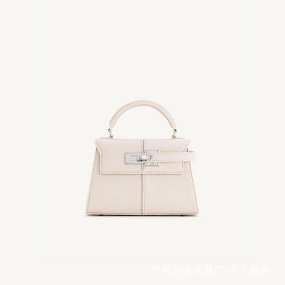 Trapezoidal Leather Shoulder Bag – Structured Luxury Crossbody Handbag White - Small size