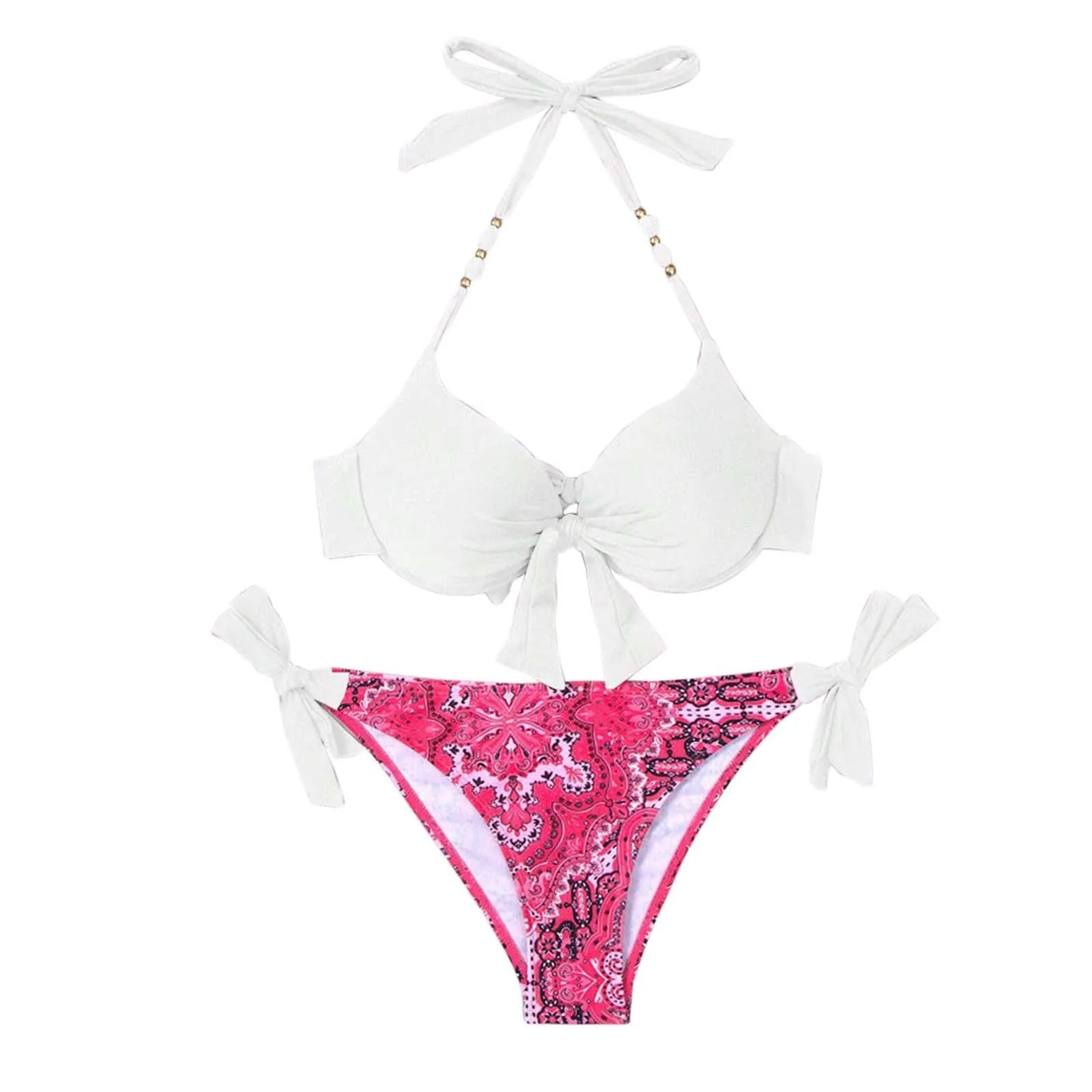 Strap Split Bikini Set - Two-Piece Swimsuit White United States