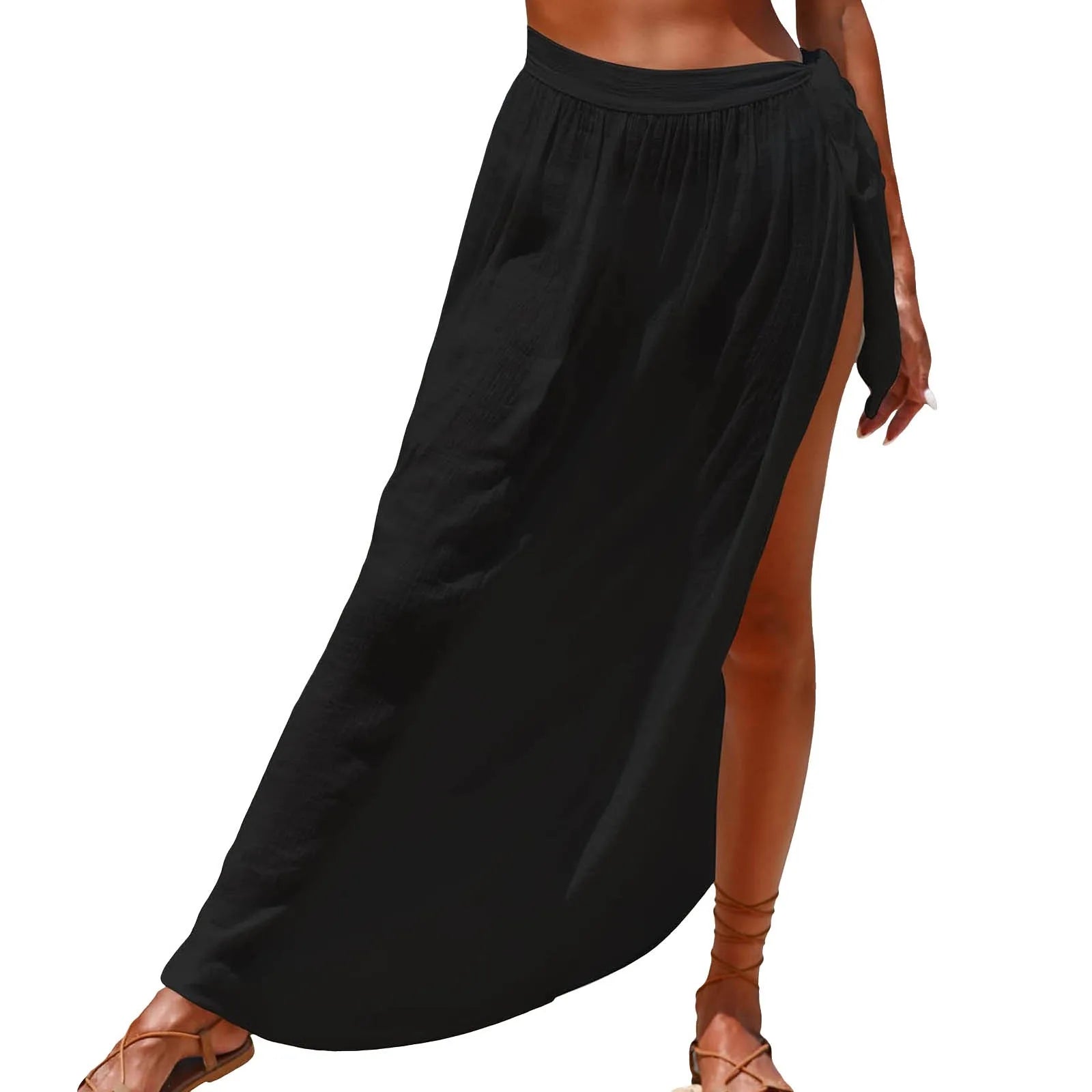 Lace-Up Long Sarong Beach Cover-Up