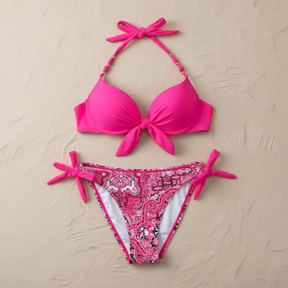 Strap Split Bikini Set - Two-Piece Swimsuit Pink United States