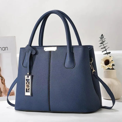 Women's PU Leather Tote Handbag – Zipper Closure Everyday Purse | 5 Colors Blue