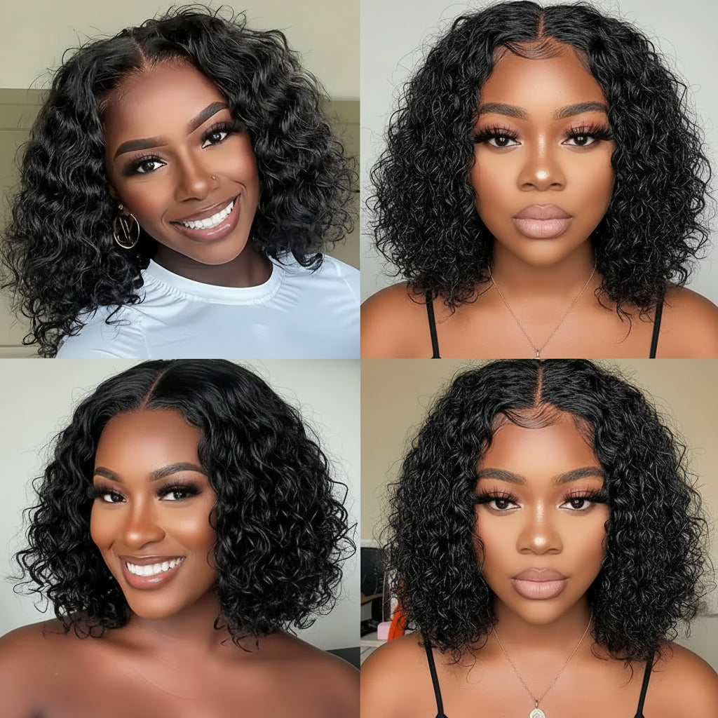 Pre Cut No Glue Water Wave 13x6 Bob Wigs Curly 7x5 Glueless Wig Human Hair Ready To Wear Lace Frontal Wigs For Women Pre Plucked by SEVHENN