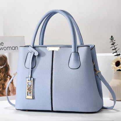 Women's PU Leather Tote Handbag – Zipper Closure Everyday Purse | 5 Colors Sky Blue