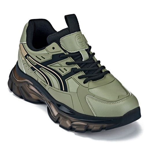 CALTO Men's Elevator Sneakers | 2.6" Height Boost Chunky Sole Sporty Sneaker in Khaki Green 10