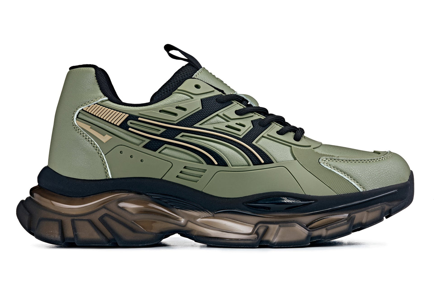 CALTO Men's Elevator Sneakers | 2.6" Height Boost Chunky Sole Sporty Sneaker in Khaki Green 11