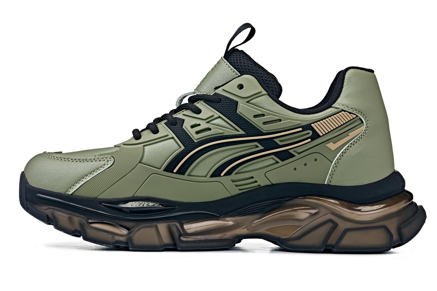 CALTO Men's Elevator Sneakers | 2.6" Height Boost Chunky Sole Sporty Sneaker in Khaki Green 9