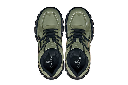 CALTO Men's Elevator Sneakers | 2.6" Height Boost Chunky Sole Sporty Sneaker in Khaki Green 8