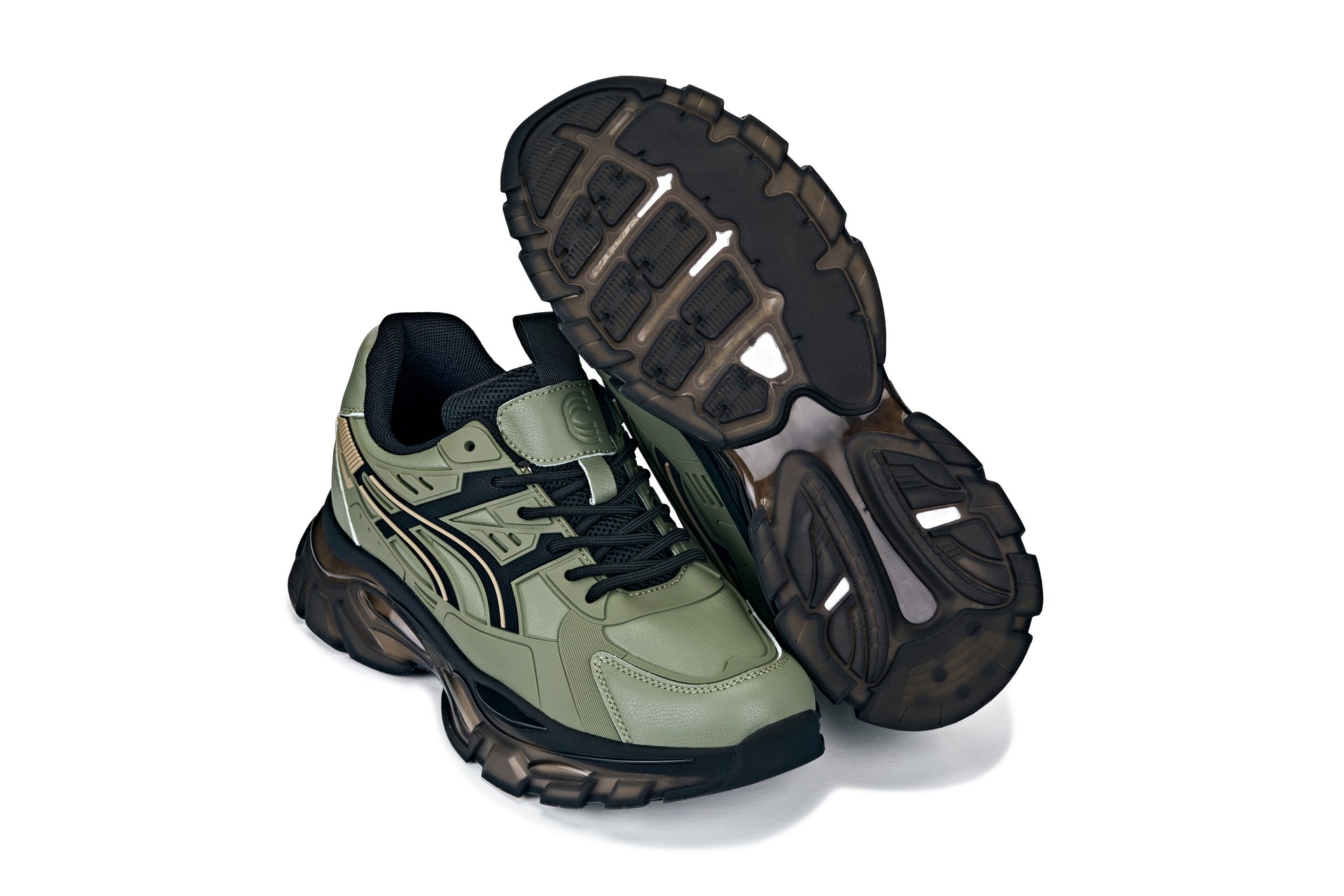 CALTO Men's Elevator Sneakers | 2.6" Height Boost Chunky Sole Sporty Sneaker in Khaki Green