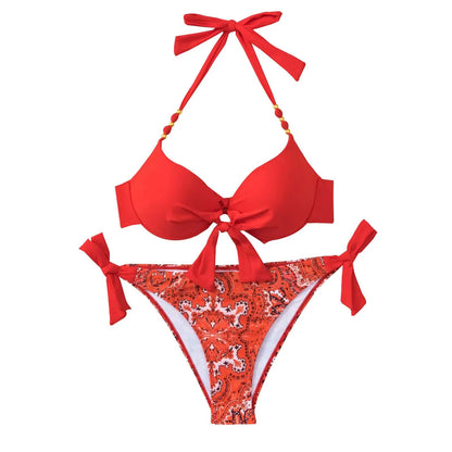 Strap Split Bikini Set - Two-Piece Swimsuit Red United States