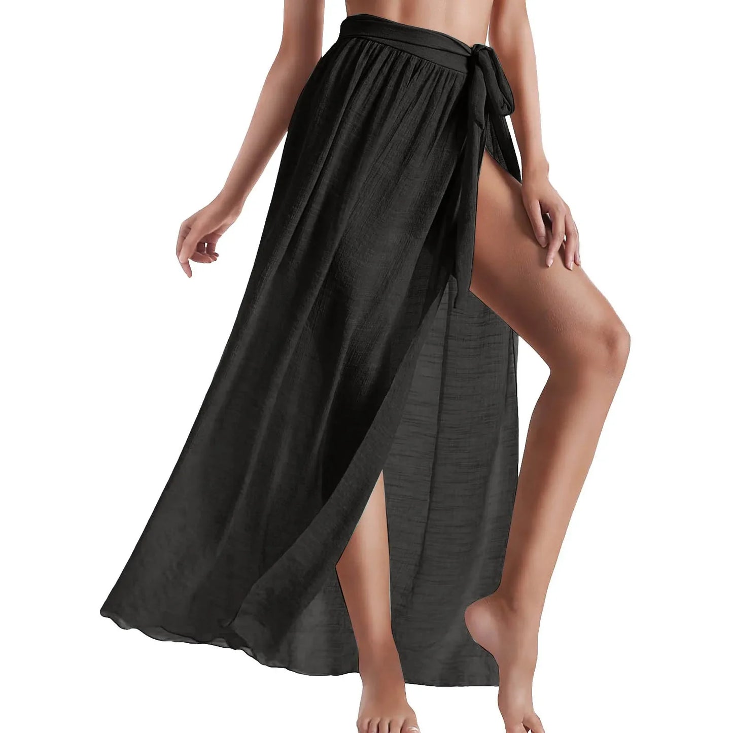 Lace-Up Long Sarong Beach Cover-Up