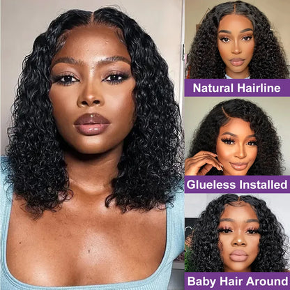 Pre Cut No Glue Water Wave 13x6 Bob Wigs Curly 7x5 Glueless Wig Human Hair Ready To Wear Lace Frontal Wigs For Women Pre Plucked by SEVHENN