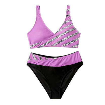 High-Waisted Swimsuit Set - Two-Piece with Pockets Purple United States