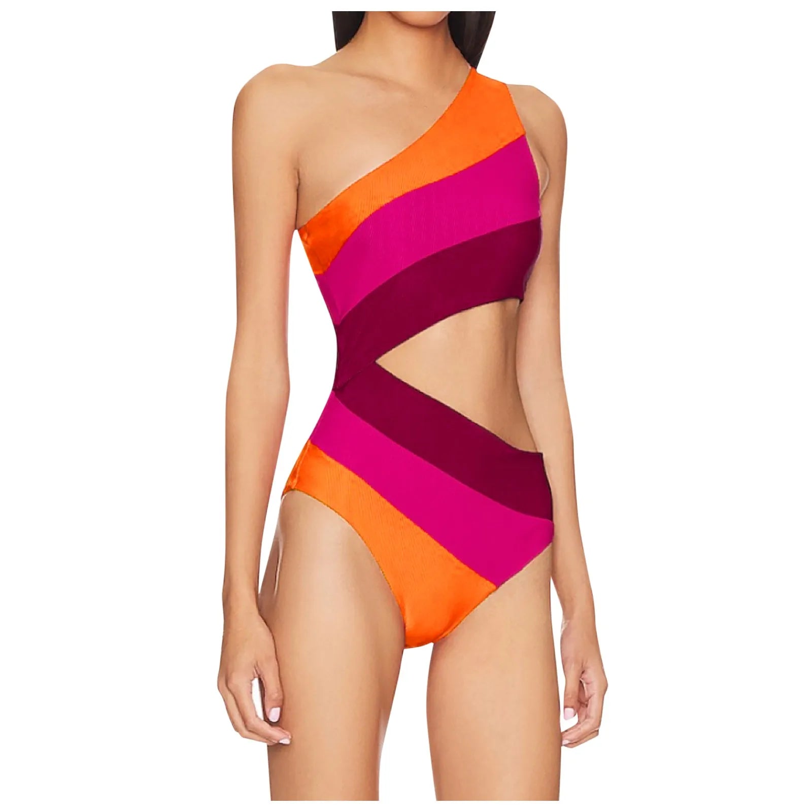 One-Shoulder Color Block Swimsuit Set with Shorts