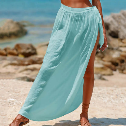 Lace-Up Long Sarong Beach Cover-Up