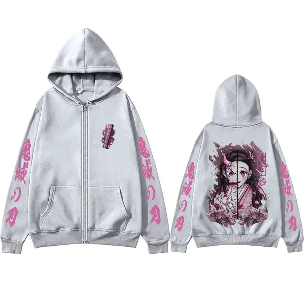 Kamado Nezuko Merch Zipper Hoodie Demon Slayer Oversized Gary