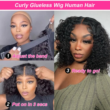 Pre Cut No Glue Water Wave 13x6 Bob Wigs Curly 7x5 Glueless Wig Human Hair Ready To Wear Lace Frontal Wigs For Women Pre Plucked by SEVHENN