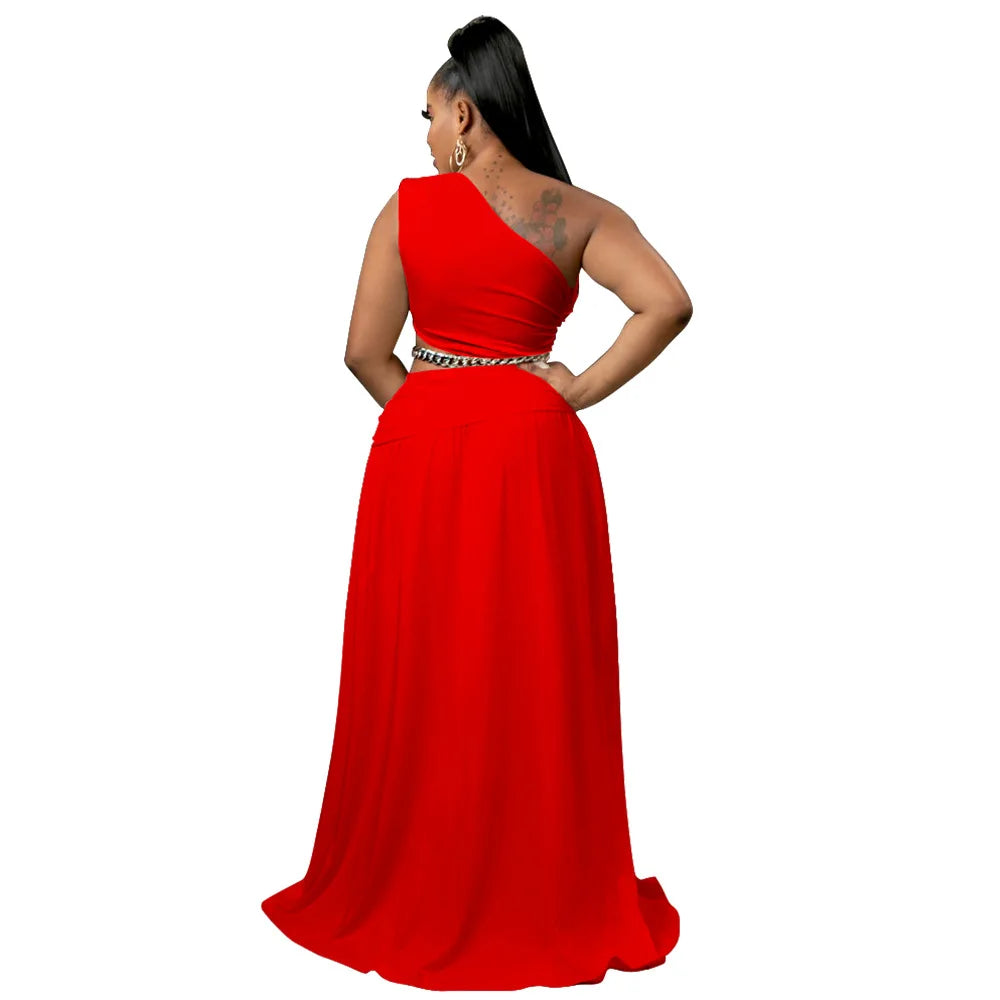 One-Shoulder Cutout Top and A-Line Skirt Set in Summer Knit by Purplish Diva
