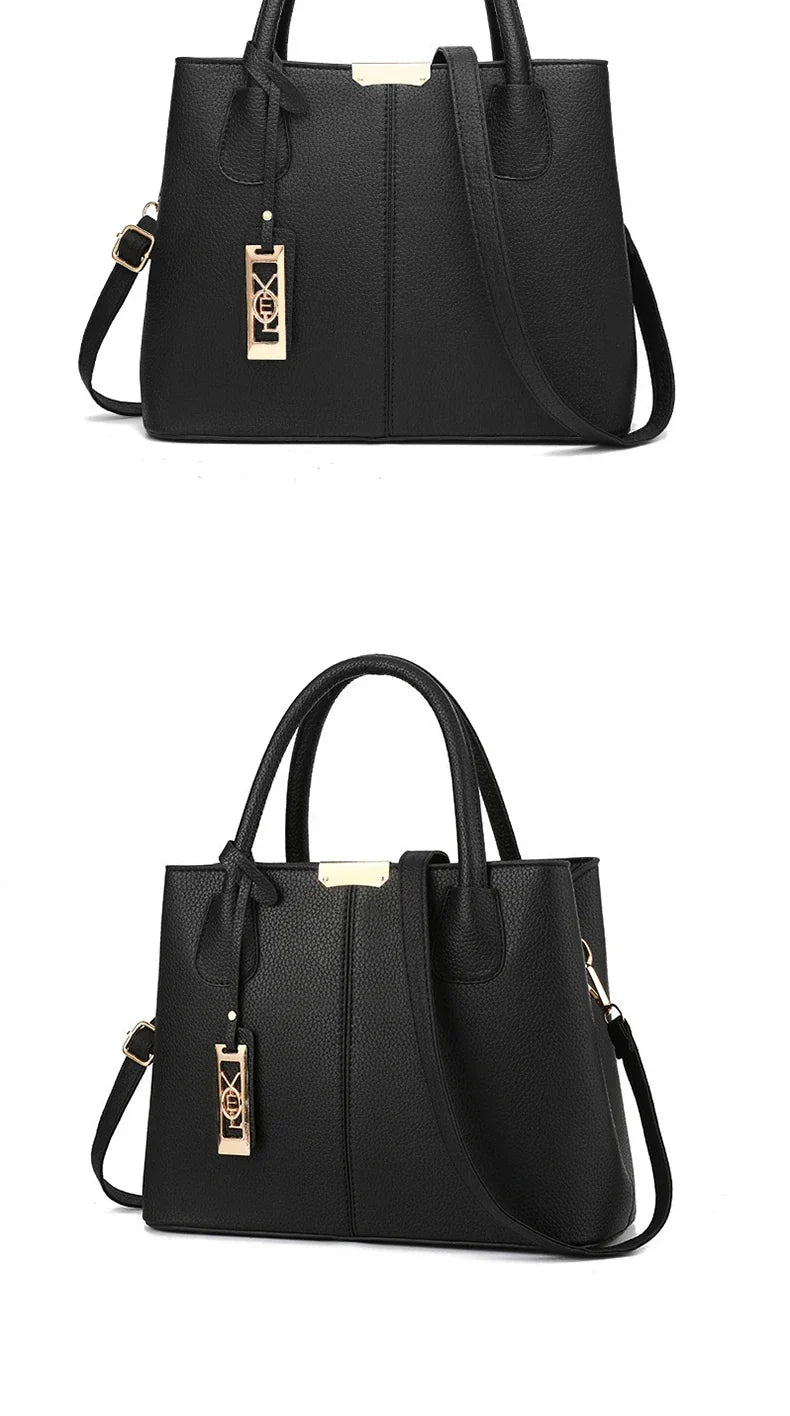 Women's PU Leather Tote Handbag – Zipper Closure Everyday Purse | 5 Colors Black