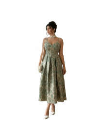 Plus Size Jacquard Elegant Spaghetti Strap Dress by SUPREME FASHION