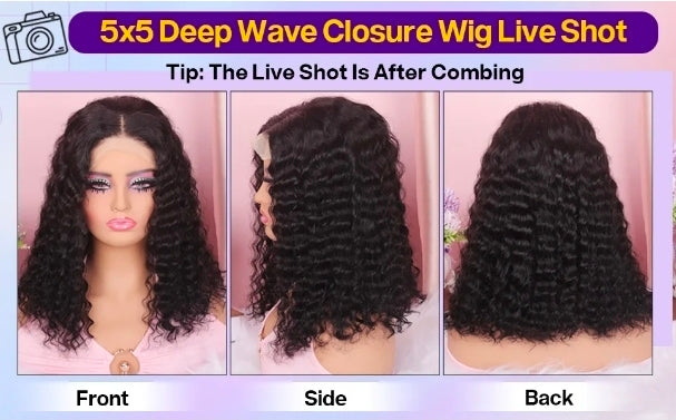 Deep Wave Ready To Wear Glueless Lace Front Bob Wig