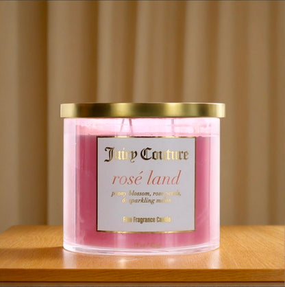 Juicy Couture 14.5 oz Soy Wax Blend 3 Wick Candle - Rose Land by Juicy Couture
