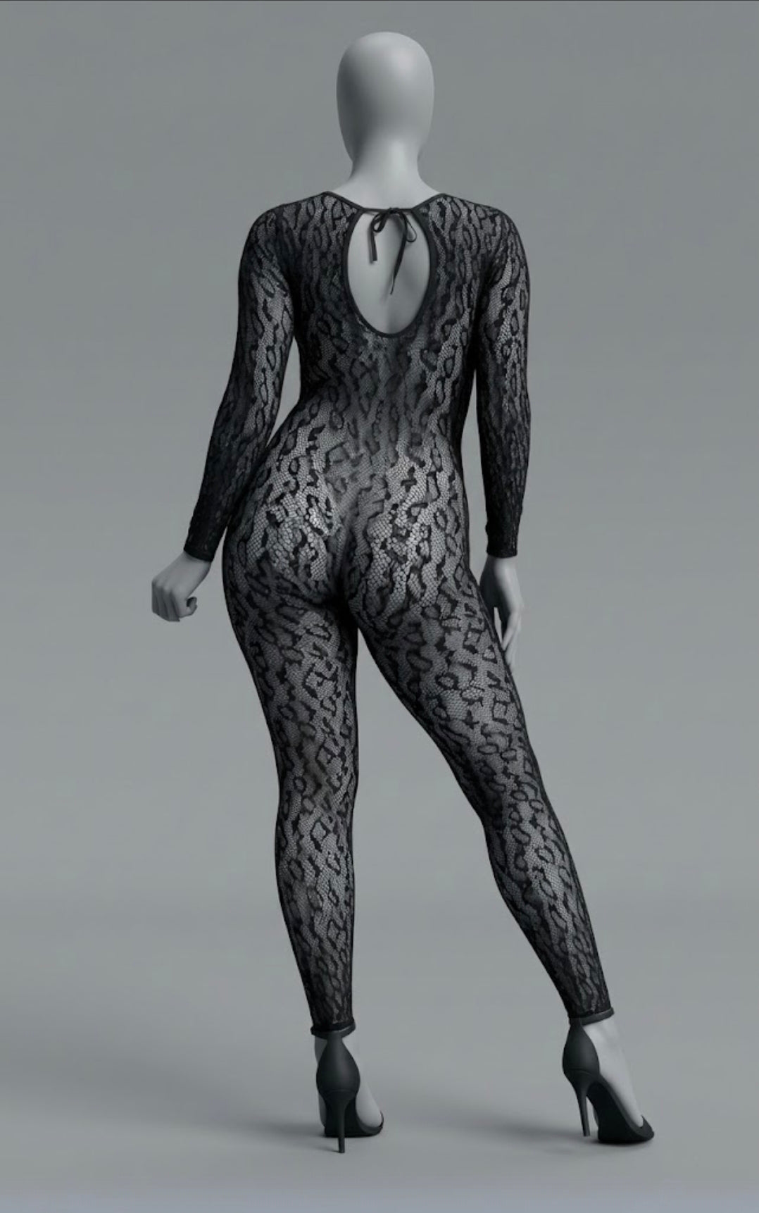 Leilani Leopard Print Sheer Mesh Keyhole Long Sleeve Bodystocking by BE WICKED