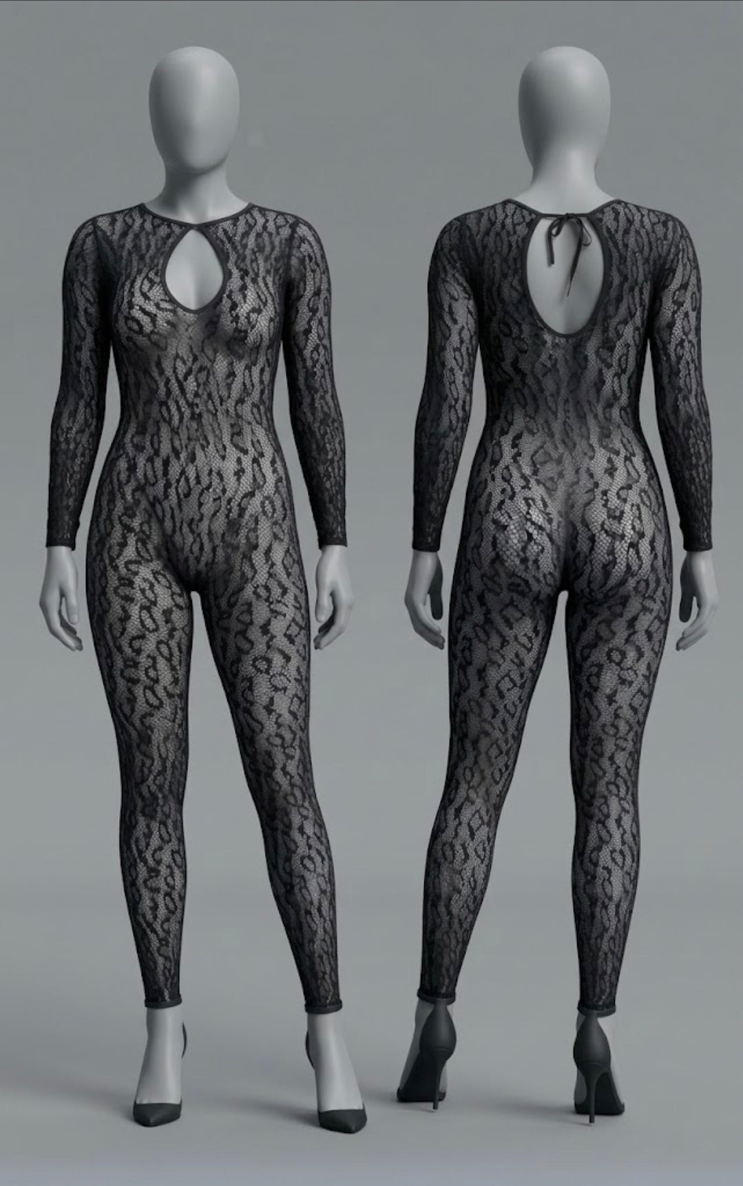 Leilani Leopard Print Sheer Mesh Keyhole Long Sleeve Bodystocking by BE WICKED