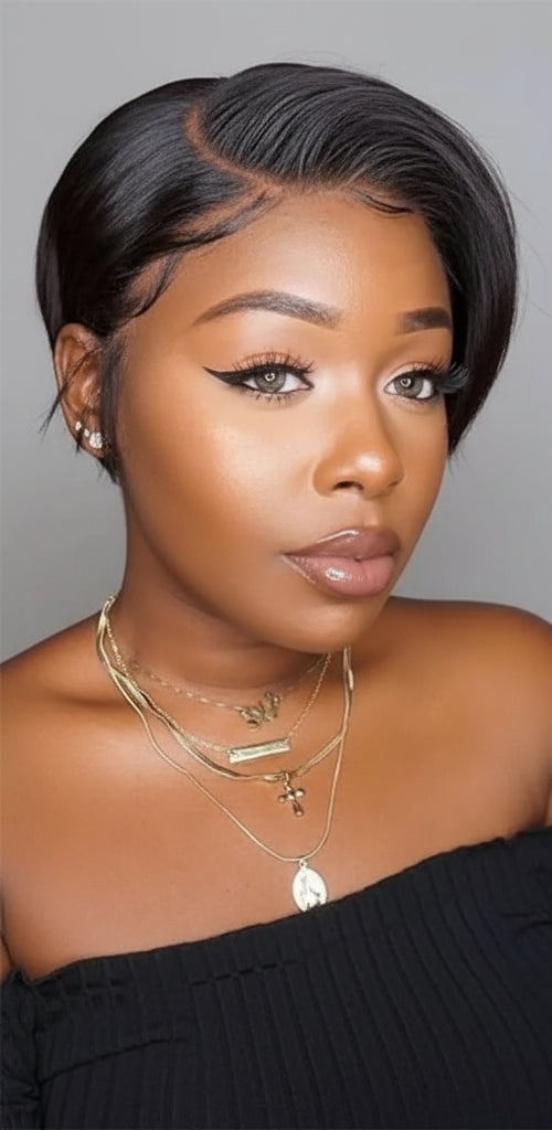 hort Lace Front Wigs for Black Women Human Hair Pixie Cut Wig Pre Plucked T Part Lace by SEVHENN