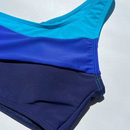 One-Shoulder Color Block Swimsuit Set with Shorts