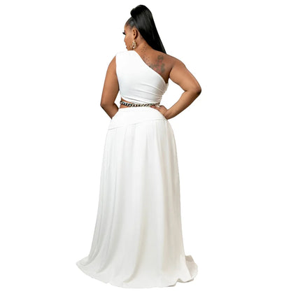 One-Shoulder Cutout Top and A-Line Skirt Set in Summer Knit by Purplish Diva