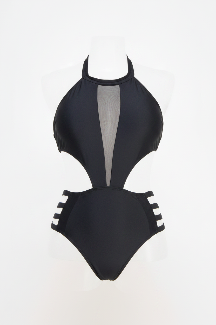Calista One-Piece Swimsuit – Mesh Front & Strappy Sides by BE WICKED