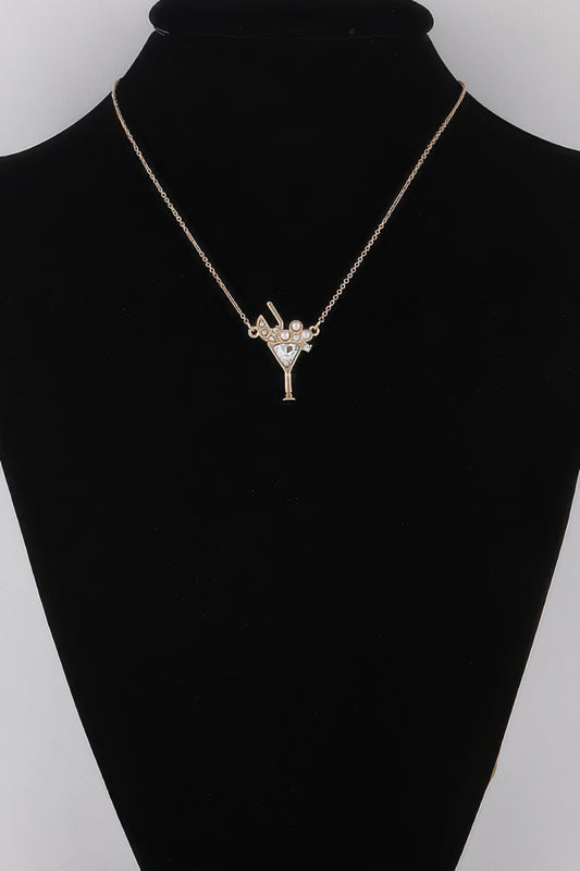 Jeweled Martini Glass Pendant Necklace Gold Cream