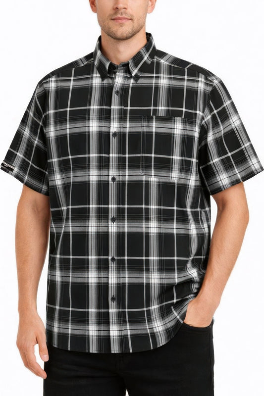 Men's Oldschool Checkered Button Down Short Sleeve Shirt Royal