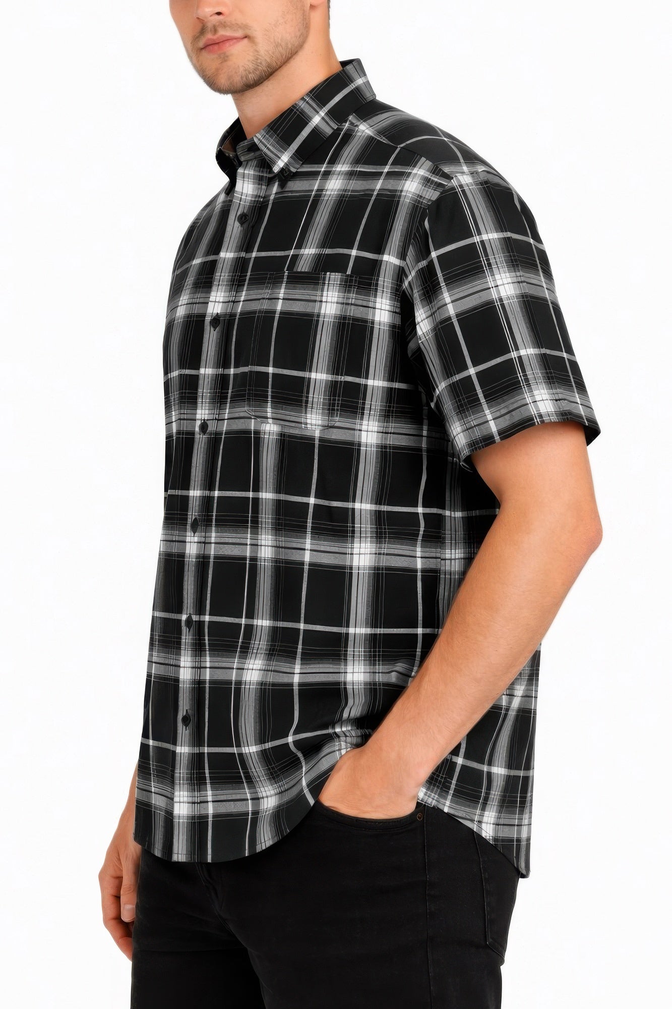 Men's Oldschool Checkered Button Down Short Sleeve Shirt