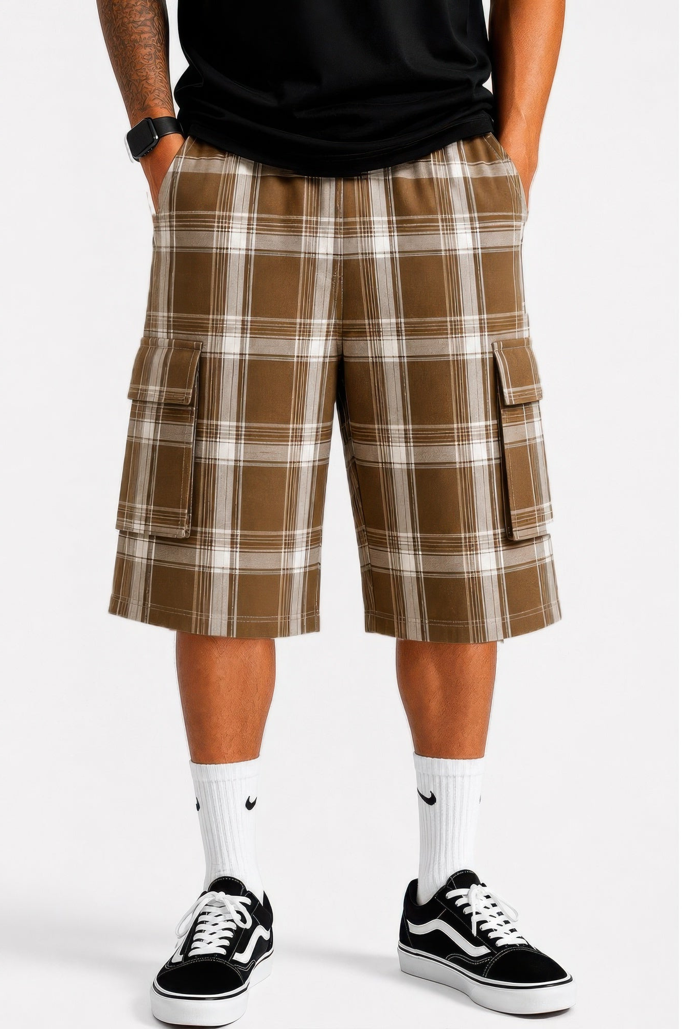 Mens Checkered Baggy Cargo Shorts by WEIV