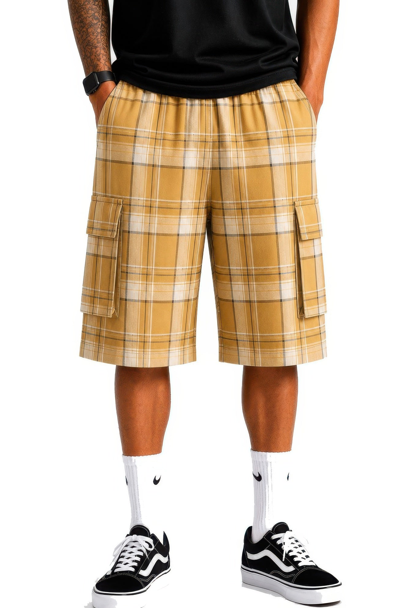 Mens Checkered Baggy Cargo Shorts by WEIV
