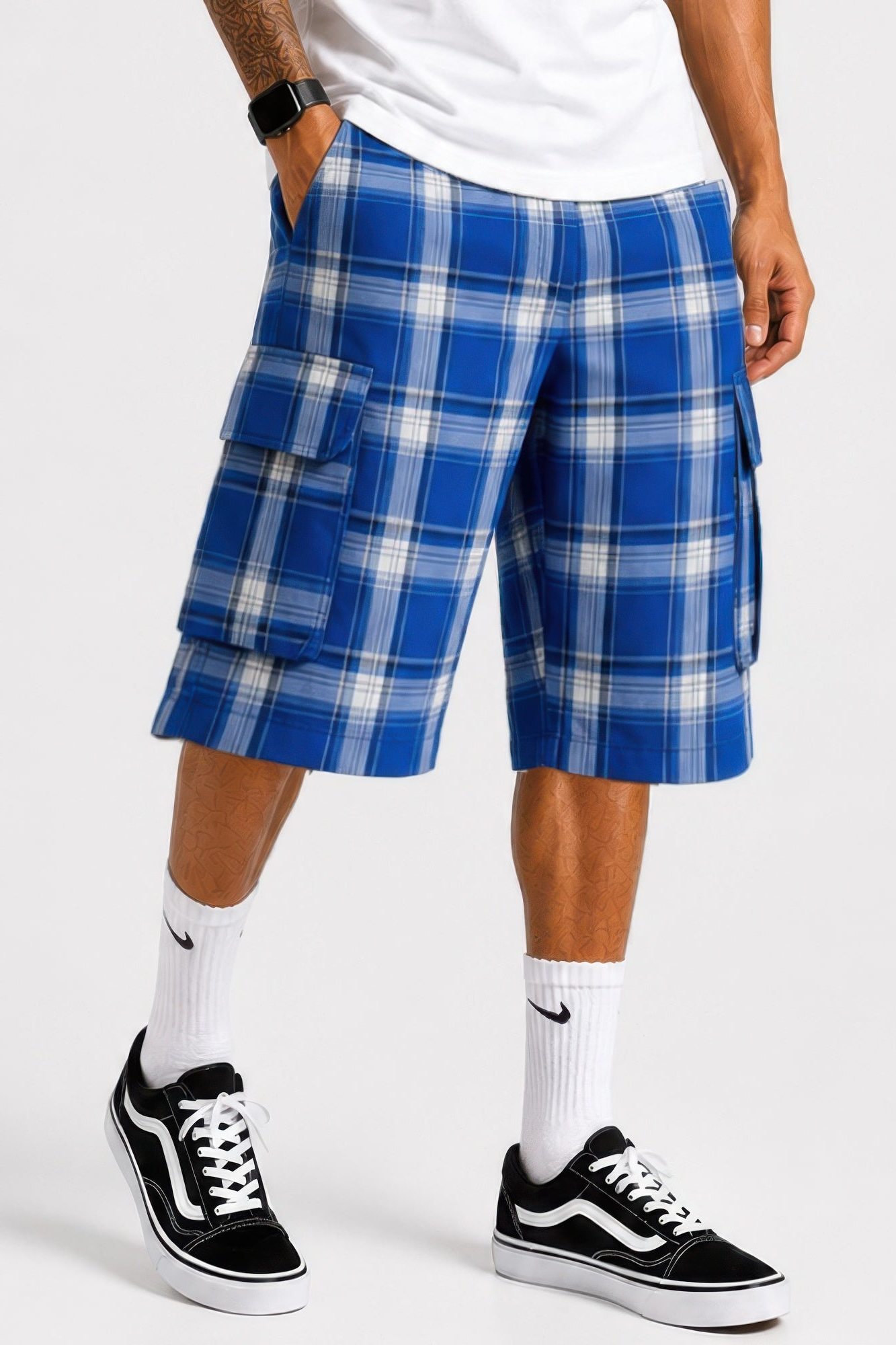 Mens Checkered Baggy Cargo Shorts by WEIV