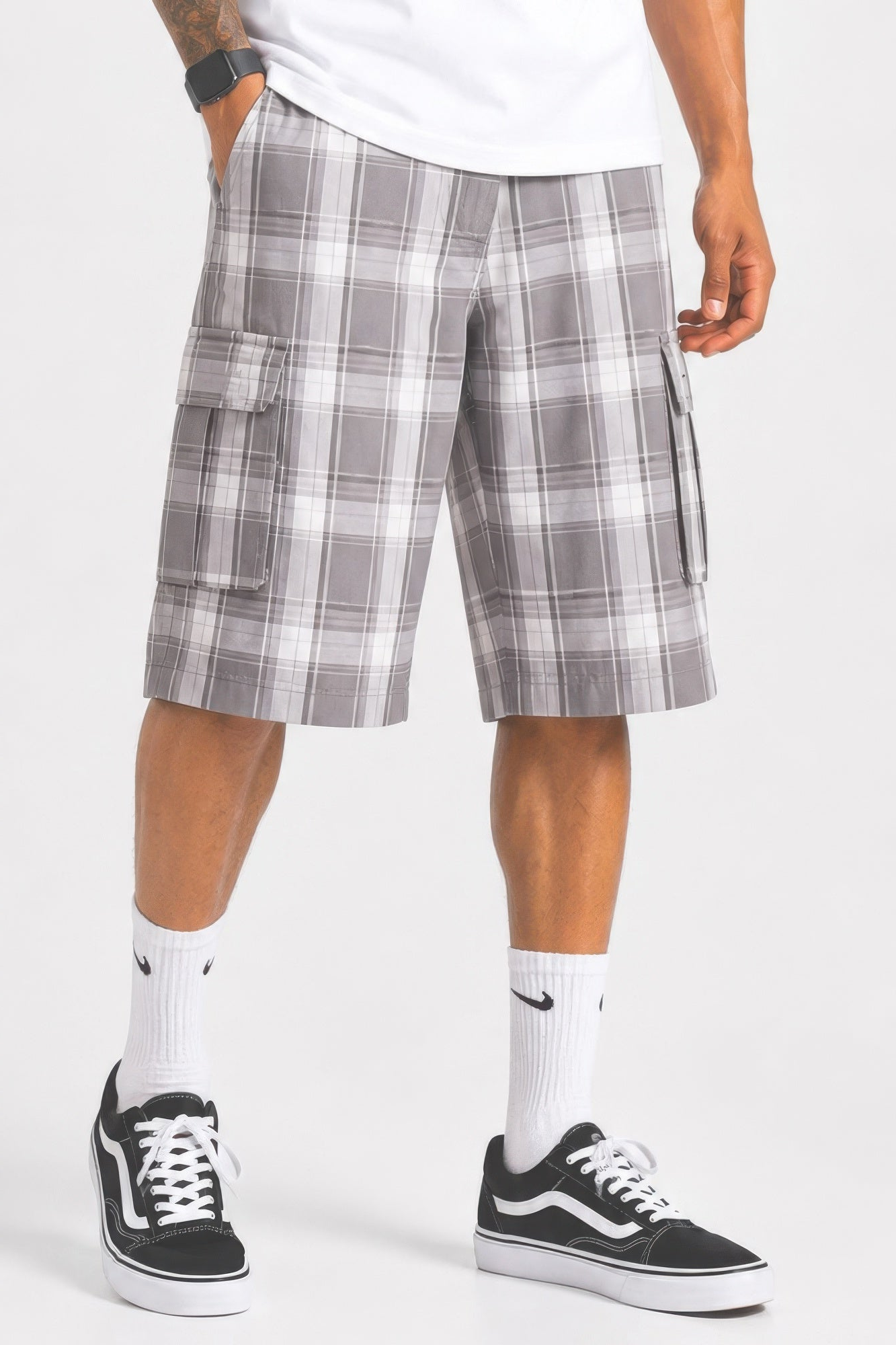 Mens Checkered Baggy Cargo Shorts by WEIV