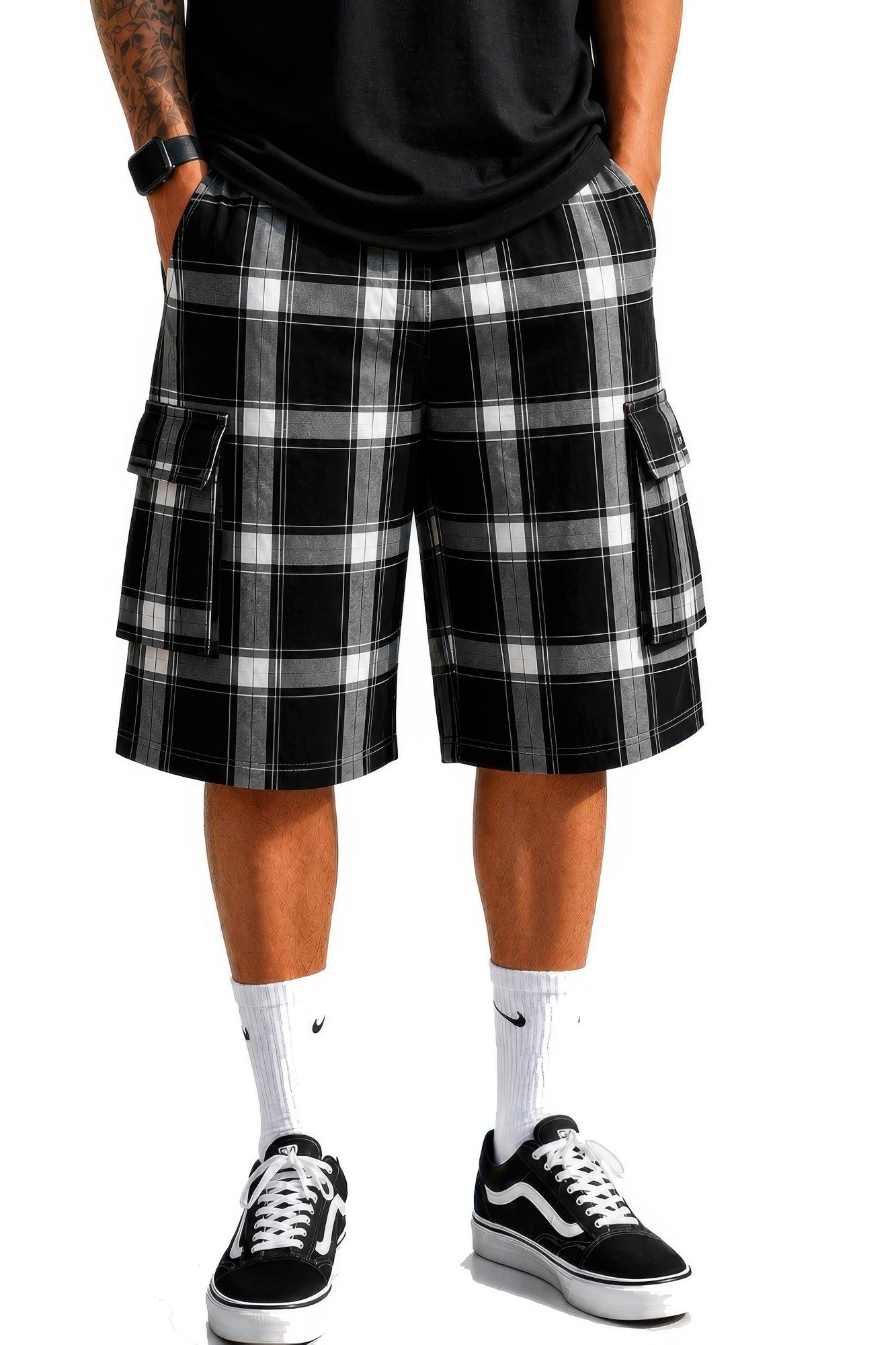 Mens Checkered Baggy Cargo Shorts by WEIV