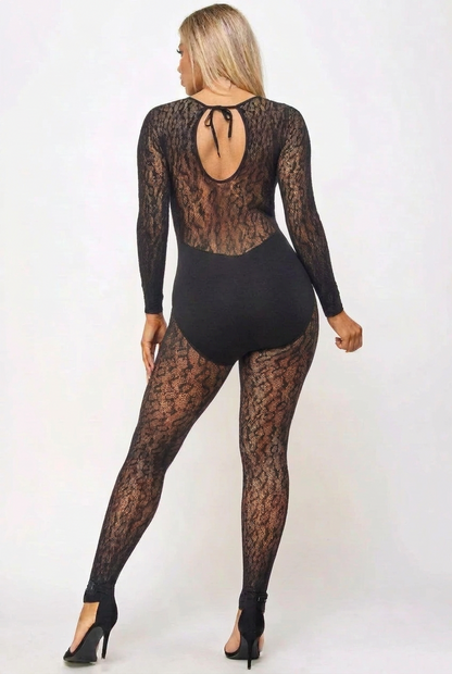 Leilani Leopard Print Sheer Mesh Keyhole Long Sleeve Bodystocking by BE WICKED