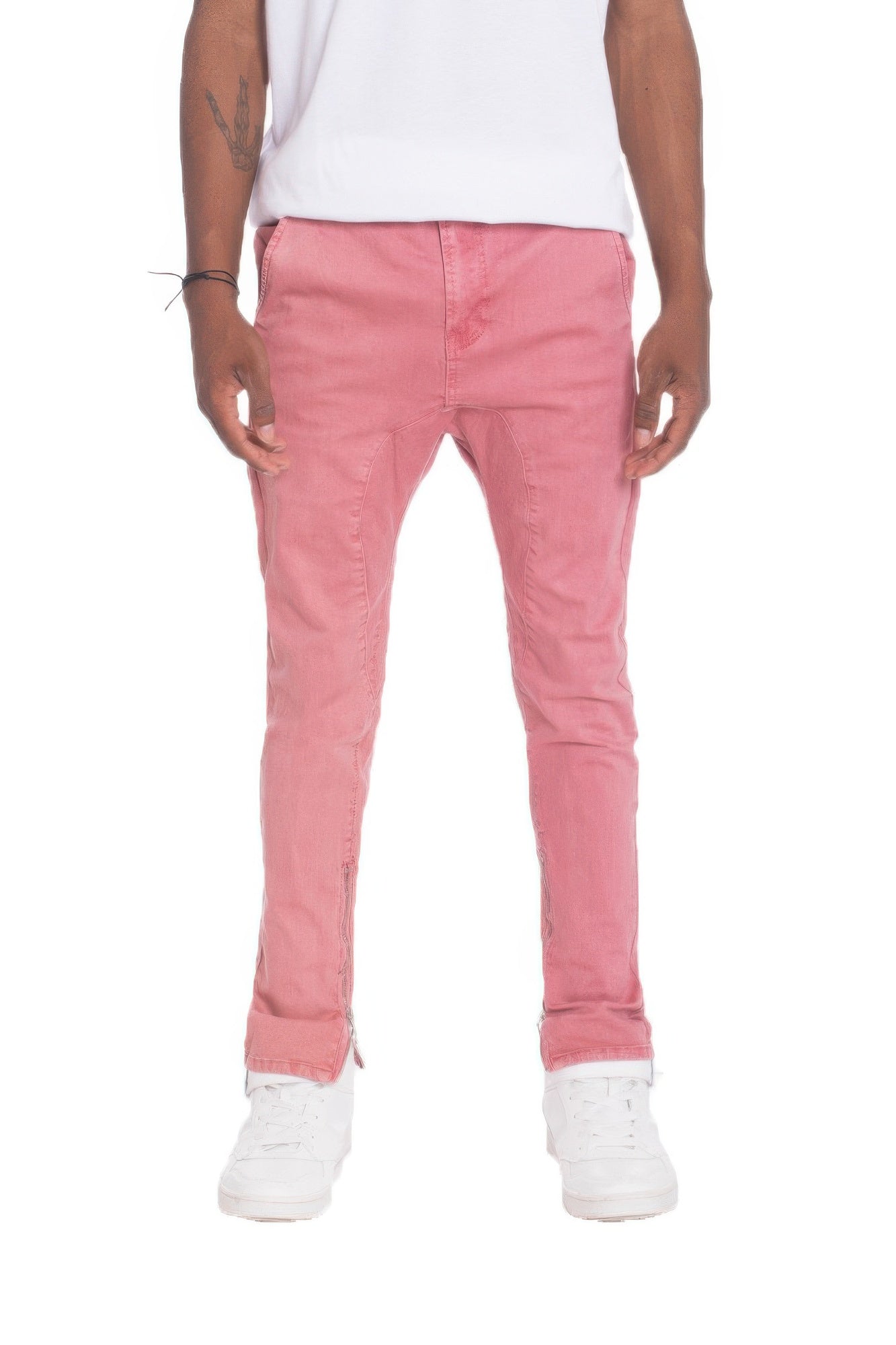 Men's Distressed Denim Checkered Tape Jeans