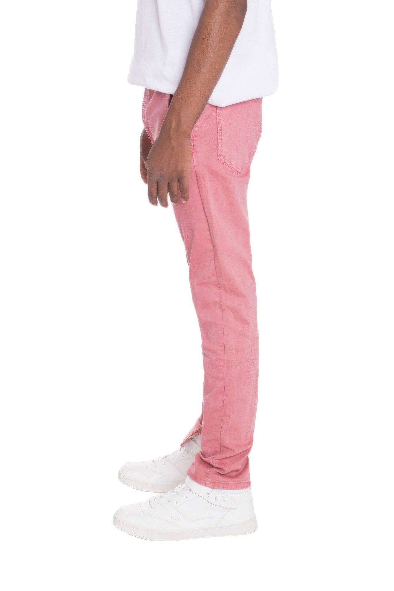 Men's Distressed Denim Checkered Tape Jeans Pink