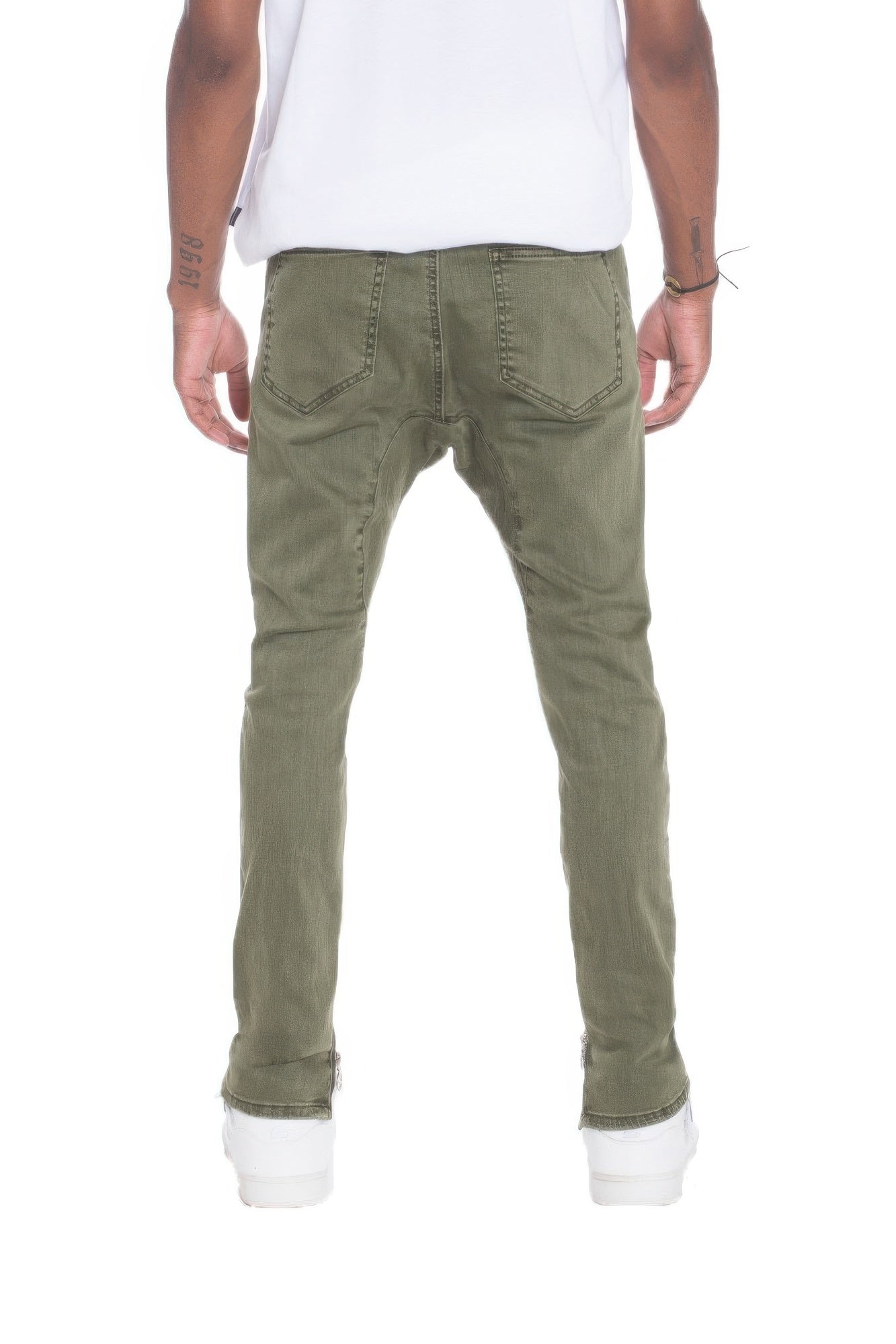 Men's Distressed Denim Checkered Tape Jeans