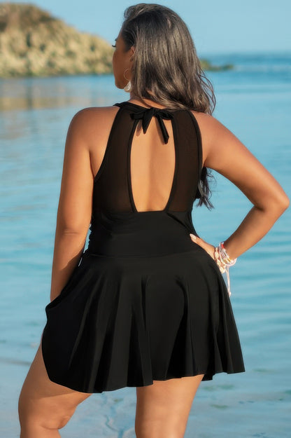 Plus Size Halter Ruched A-Line Swim Dress