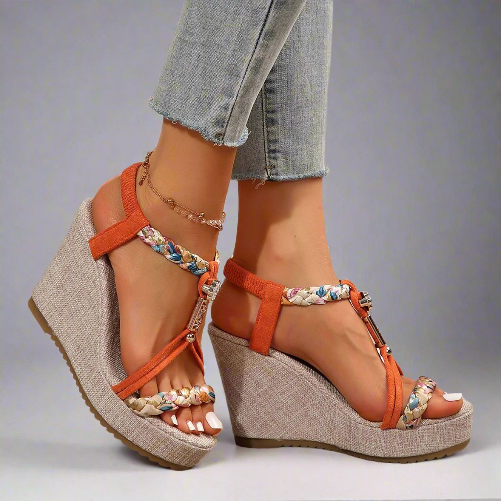 Slingback Braided Strap Wedge Sandals