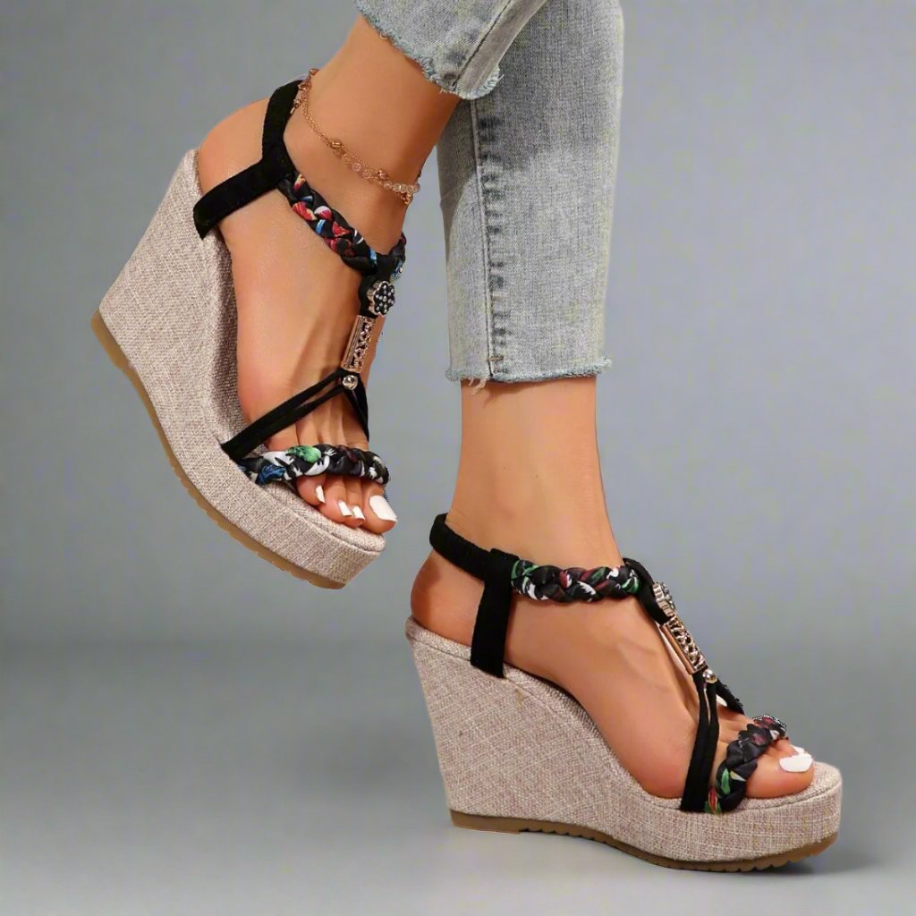 Slingback Braided Strap Wedge Sandals