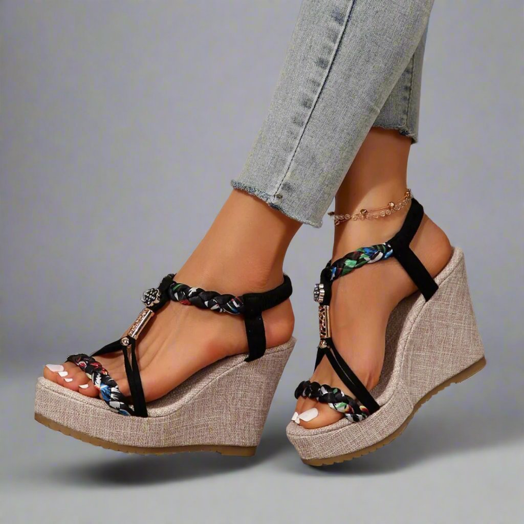 Slingback Braided Strap Wedge Sandals