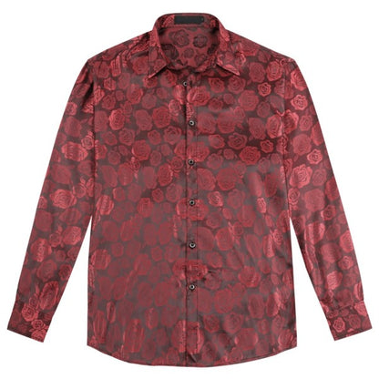 Men's Rose Jacquard Long Sleeve Shirt | Slim Fit Floral Button-Down Dress Shirt