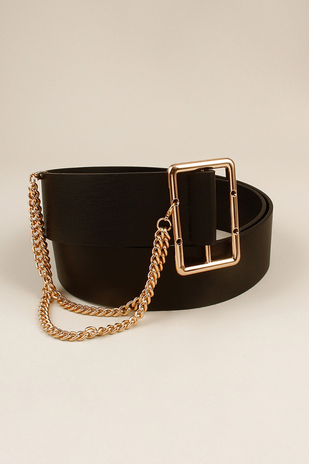 Women's PU Leather Wide Belt with Chain