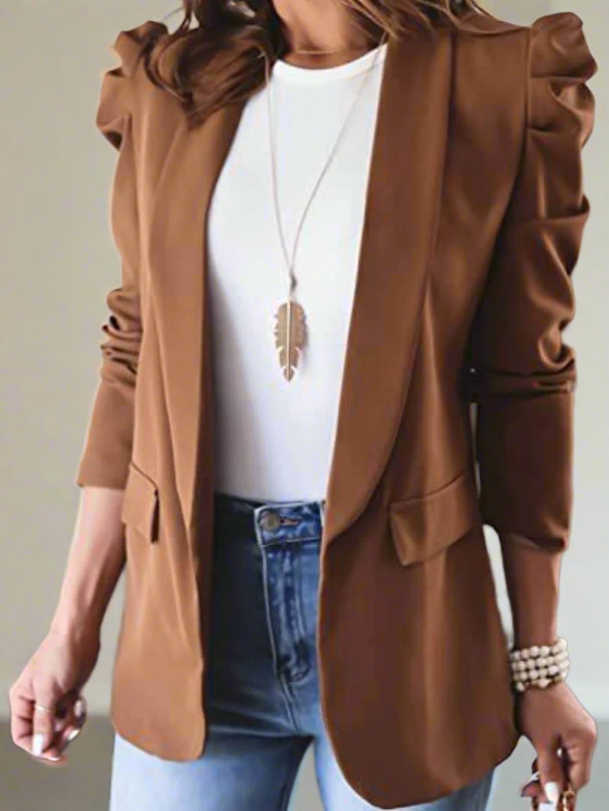 Collared Neck Puff Sleeve Blazer